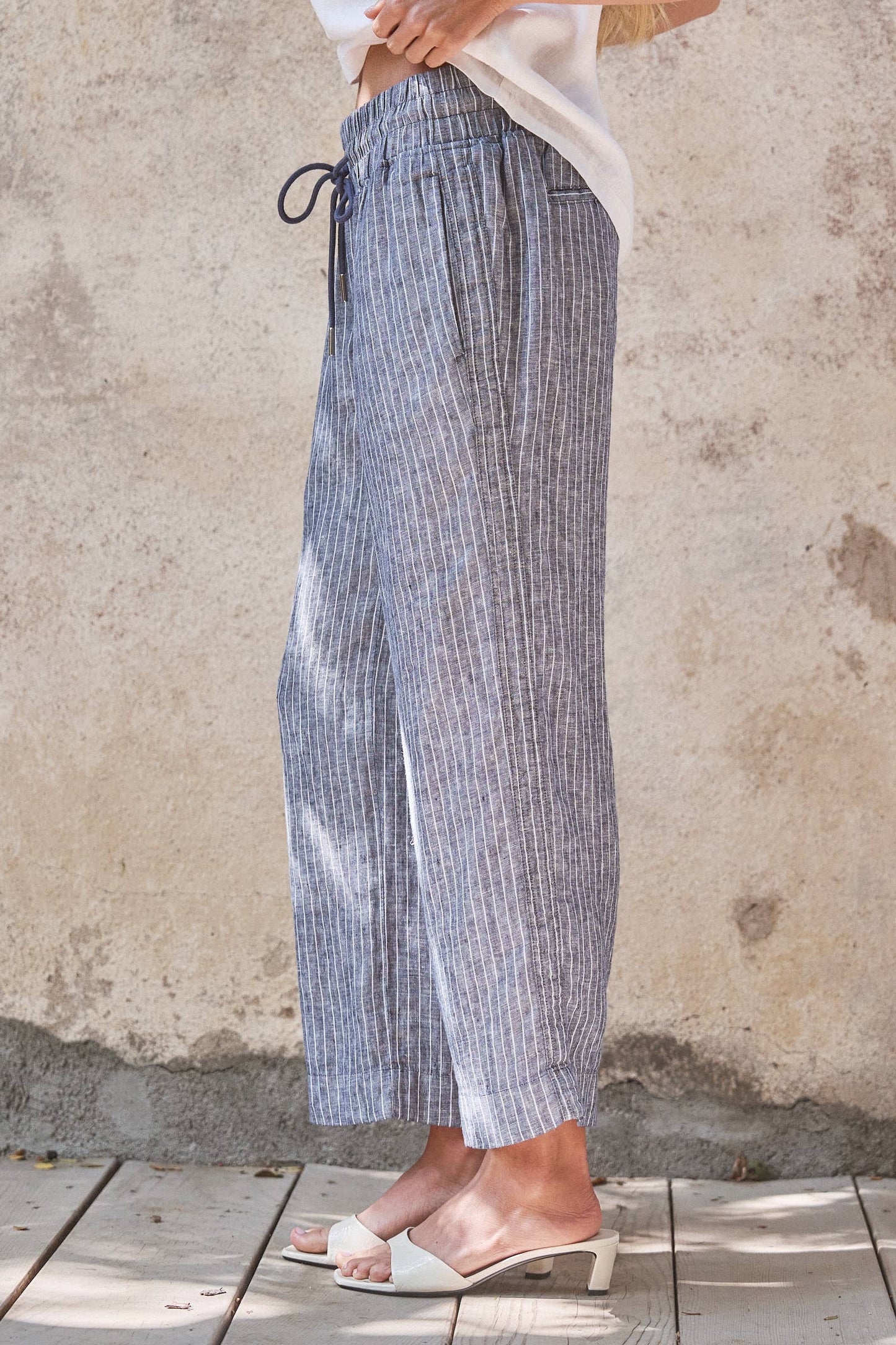 Linen Blend Wide-Leg Drawstring Pants