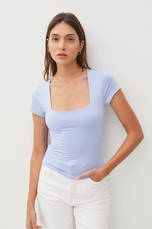Square Neck Fitted Cap Sleeve Top
