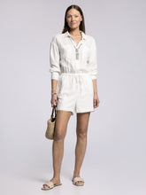 Load image into Gallery viewer, Linen Blend Long Sleeve Collared Shirt Romper
