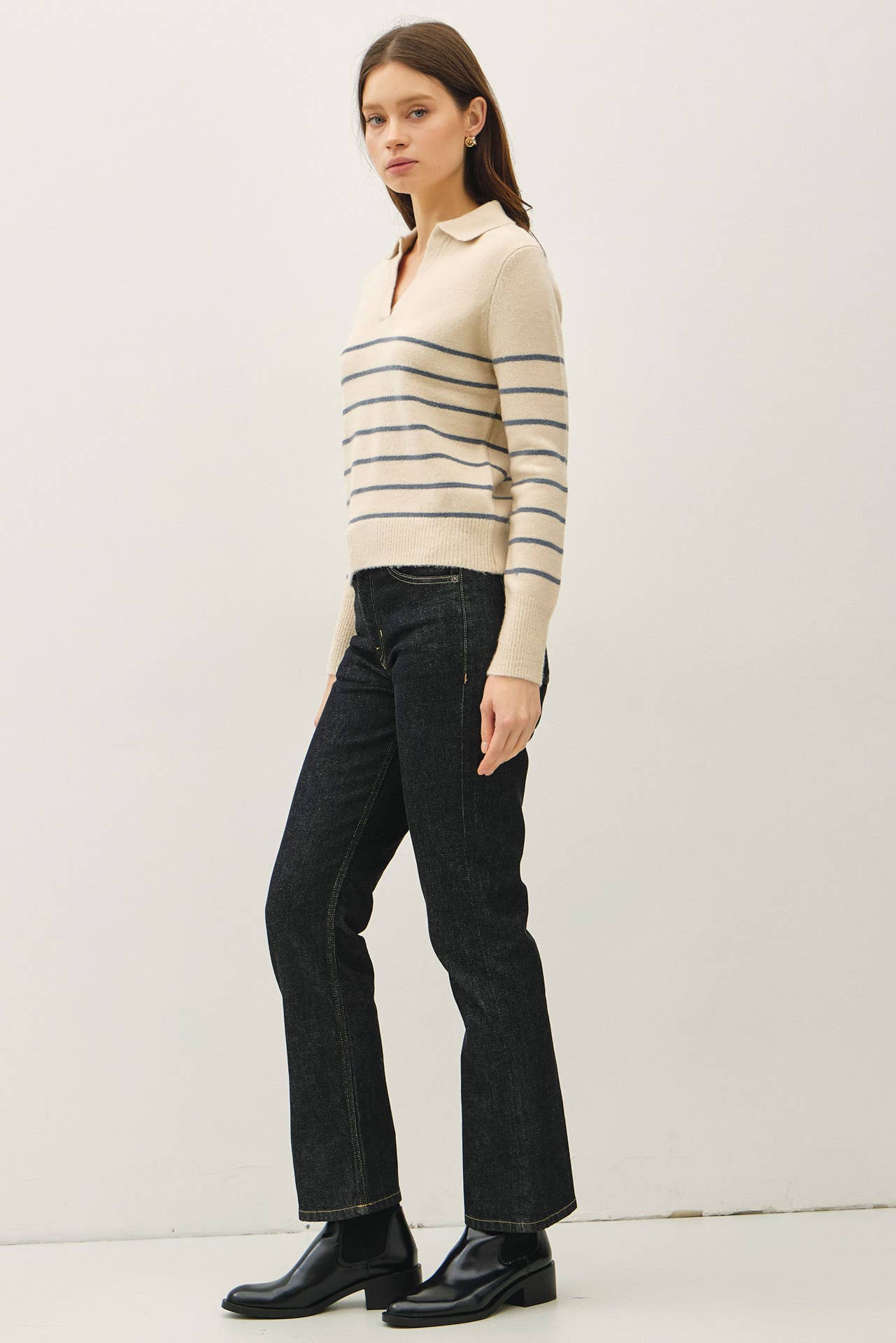 Striped Collared V-Neck Sweater