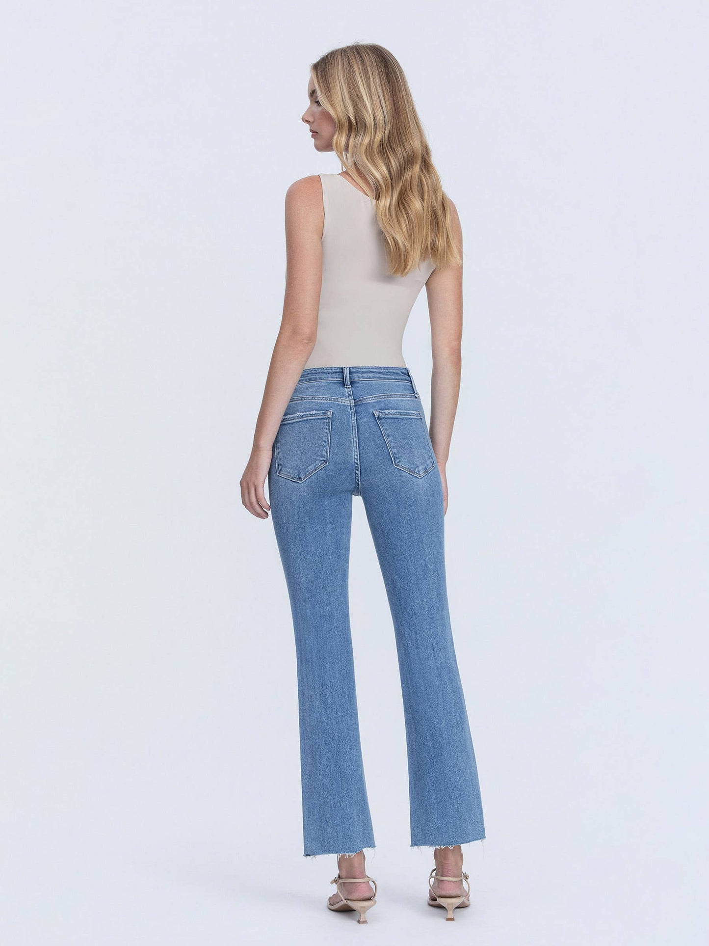 High Rise Raw Hem Crop Flare Jeans