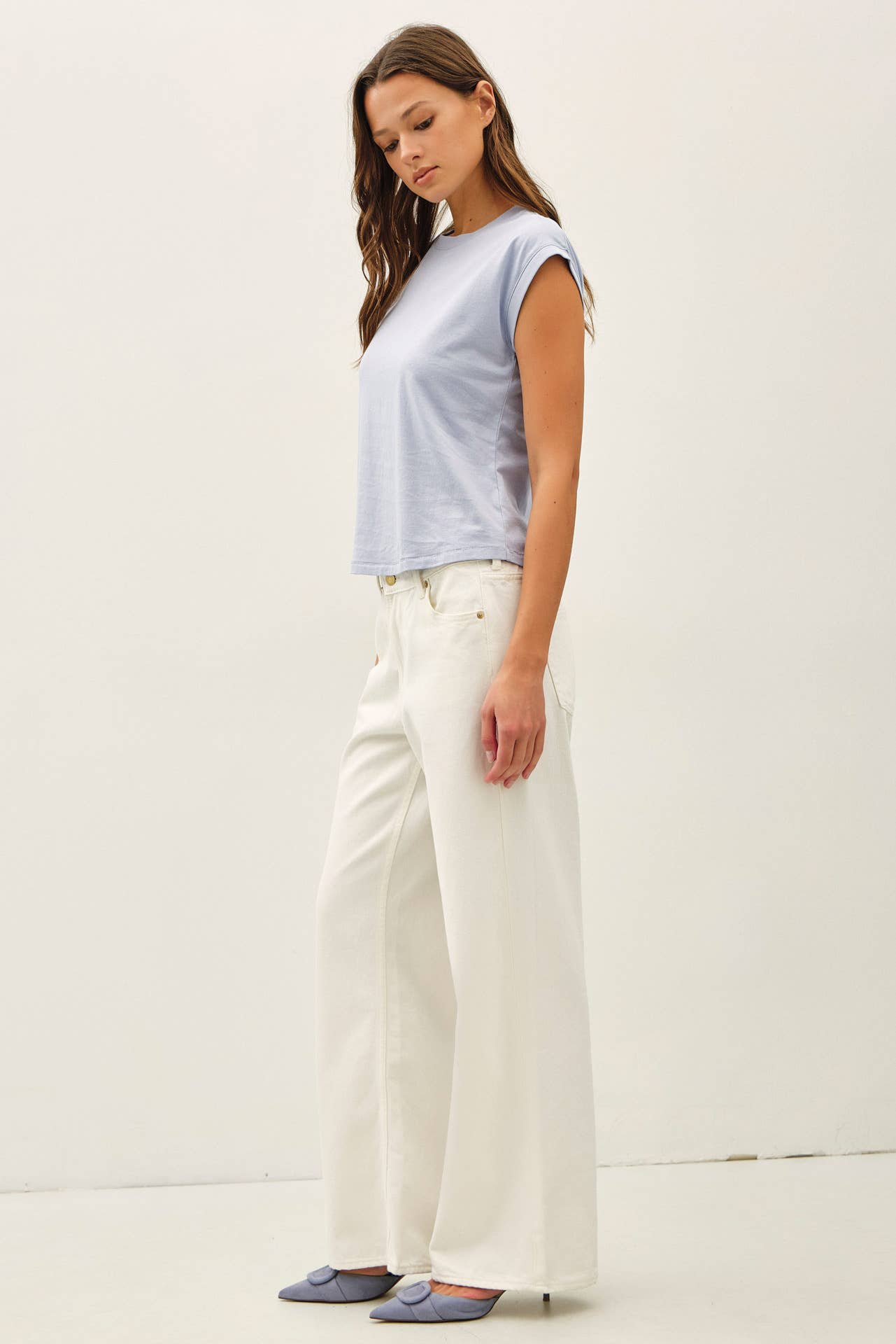 Cap Sleeve Crew Neck Cotton Top