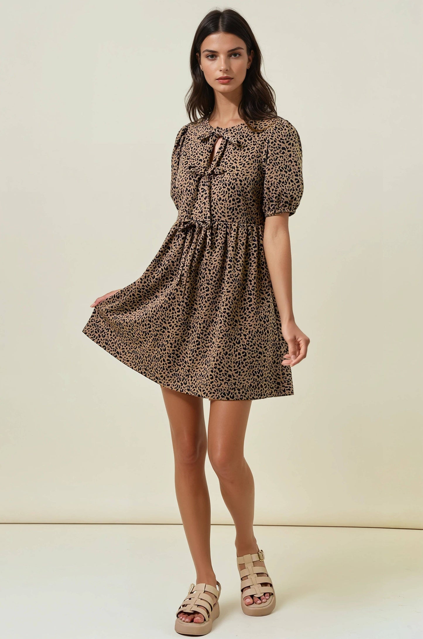 Triple Bow Front Animal Print Dress