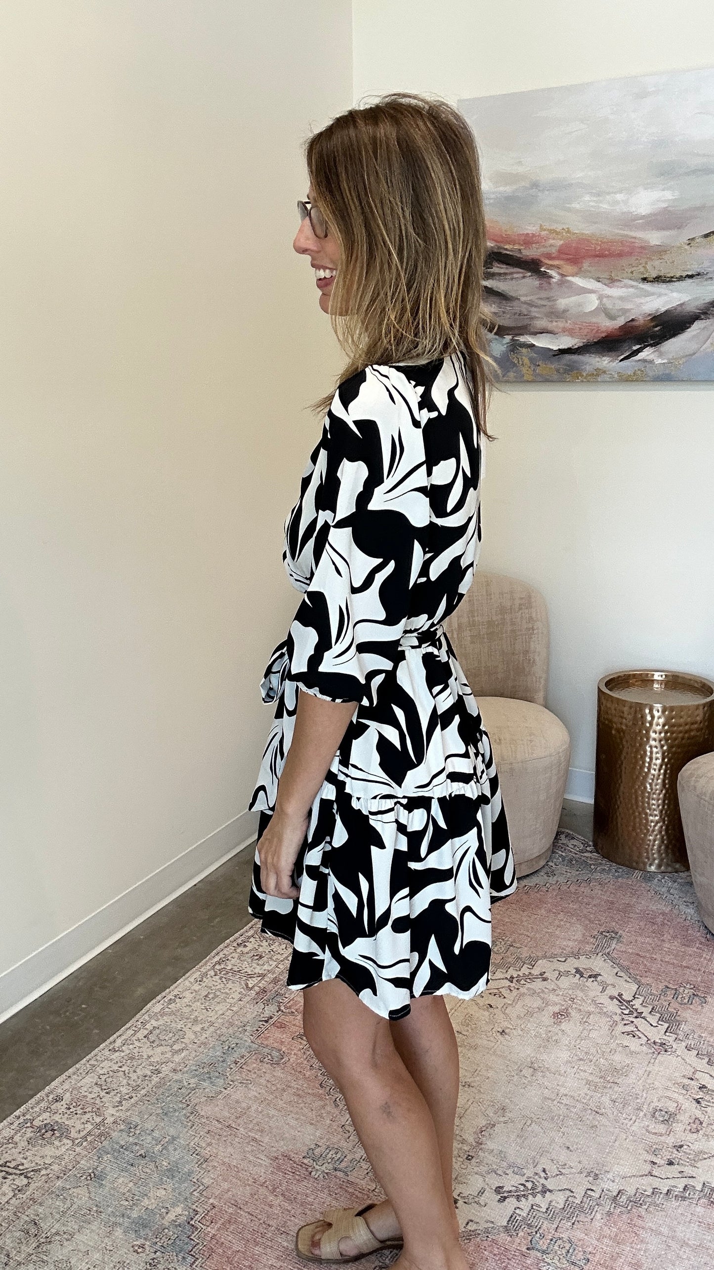 Wrap Front Ruffle Hem Tie Dress