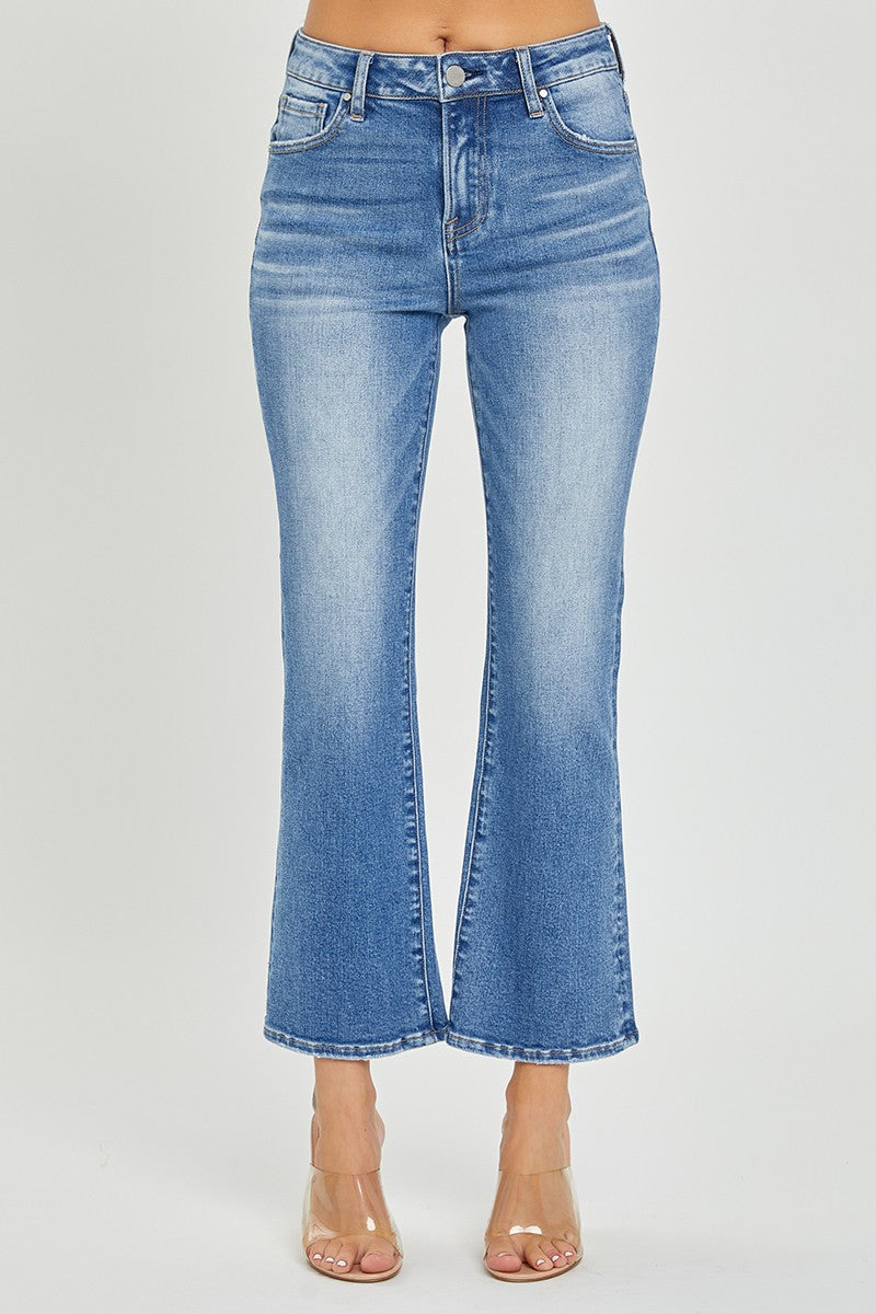 Mid Rise Crop Flare Jeans