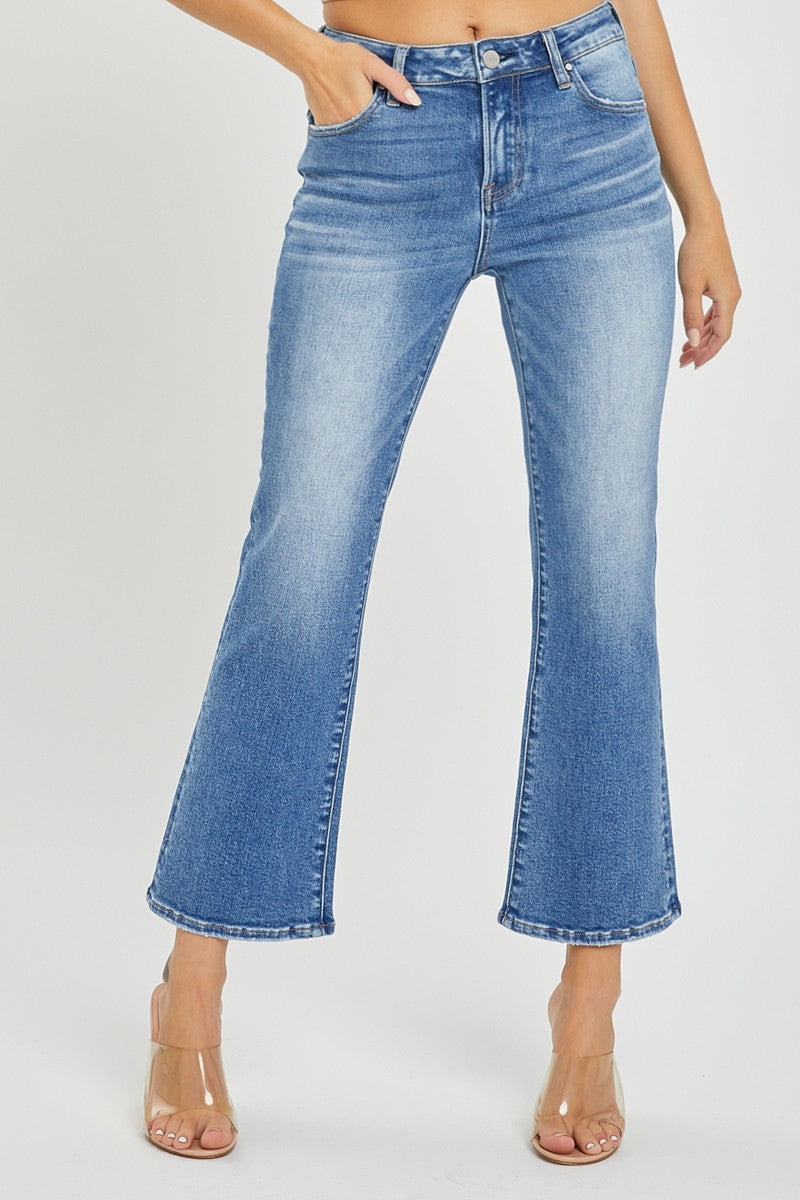 Mid Rise Crop Flare Jeans