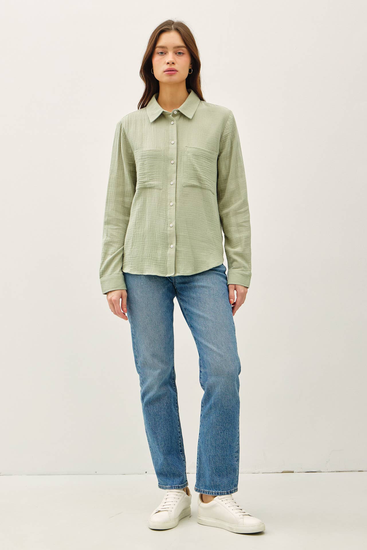 Cotton Gauze Long Sleeve Button Up Shirt