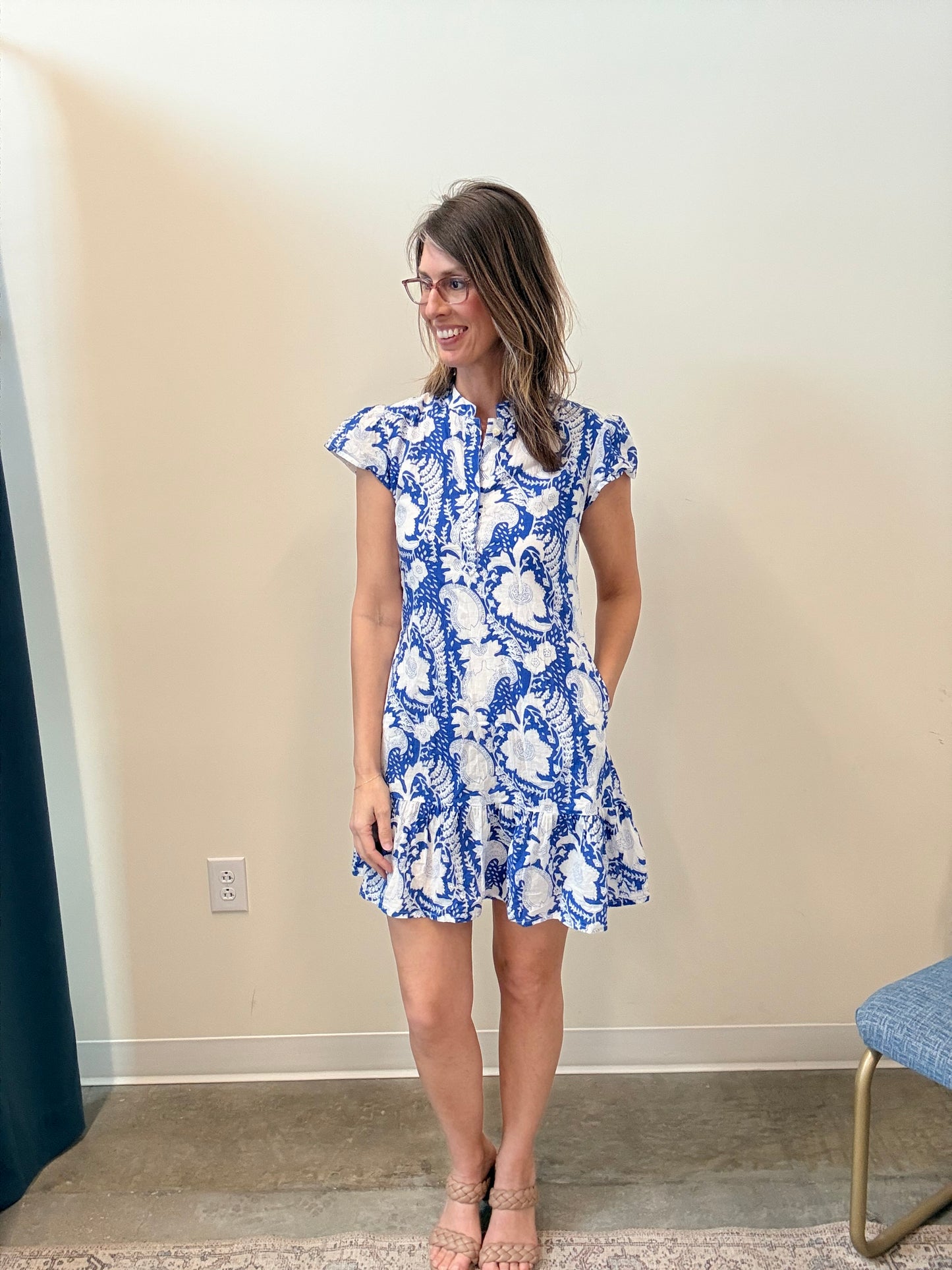 The Juna Mini Dress- Royal Blue Paisley