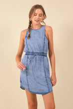 Load image into Gallery viewer, Drawstring Waist Sleeveless Denim Dress
