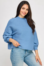 Load image into Gallery viewer, Balloon Sleeve Mock Neck Ribbed Sweater
