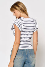 Load image into Gallery viewer, Striped Ruffle Sleeve Henley Top
