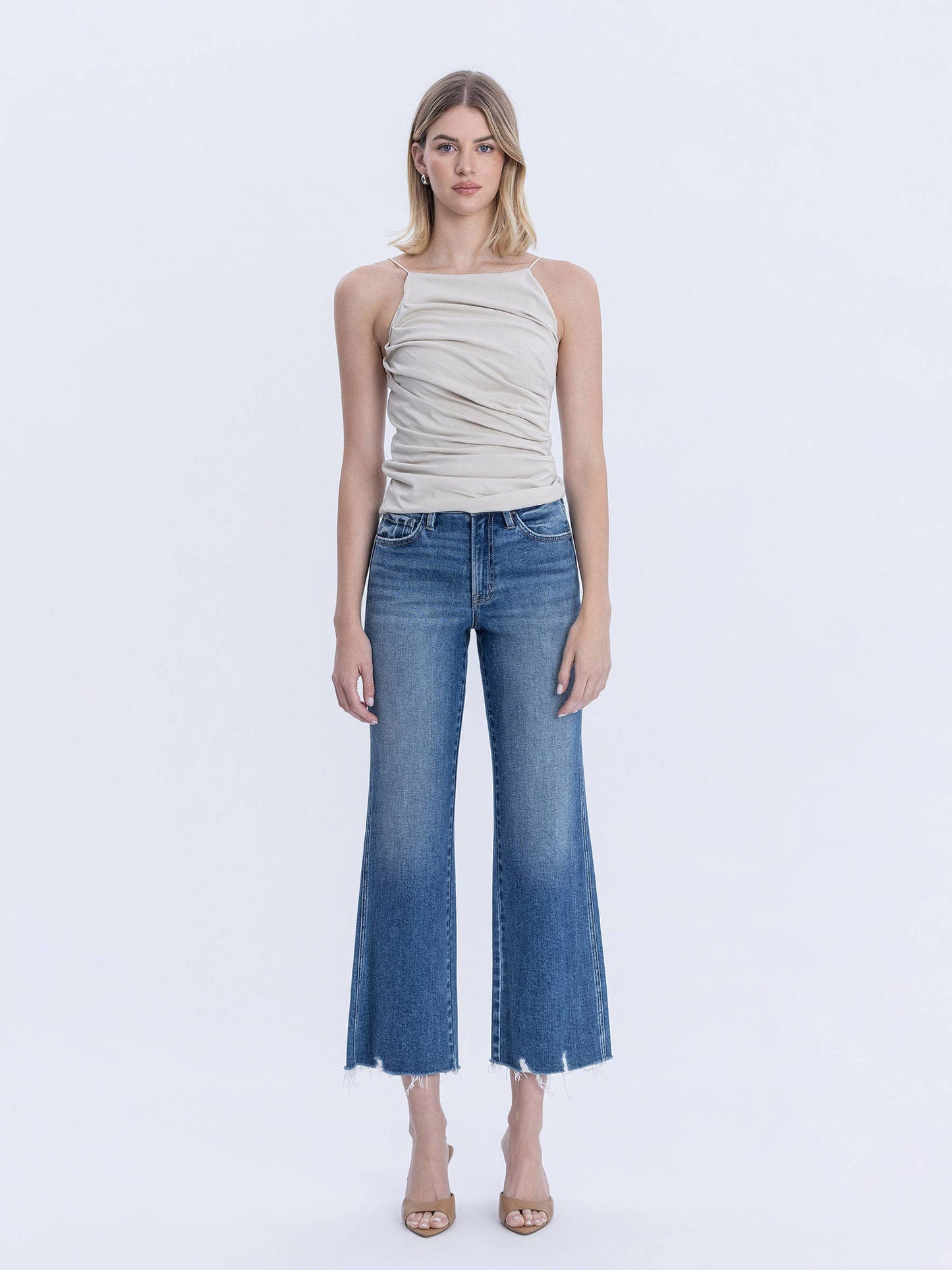 High Rise Raw Hem Flare Jeans