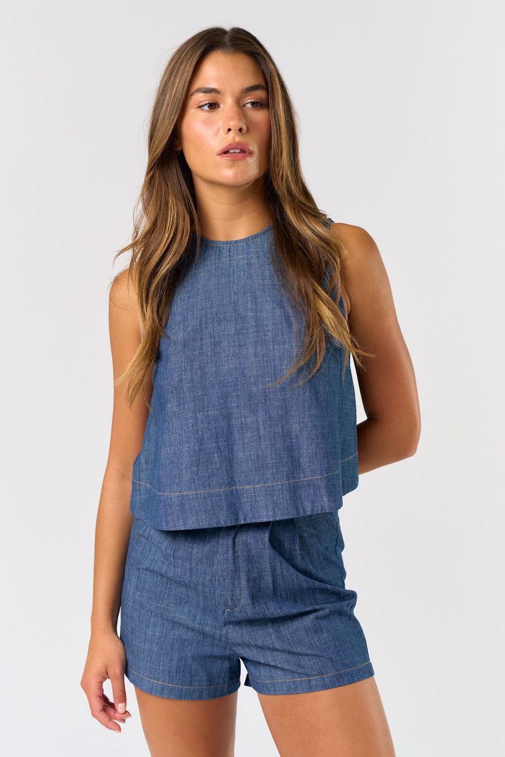 Sleeveless Denim Top with Matching Shorts