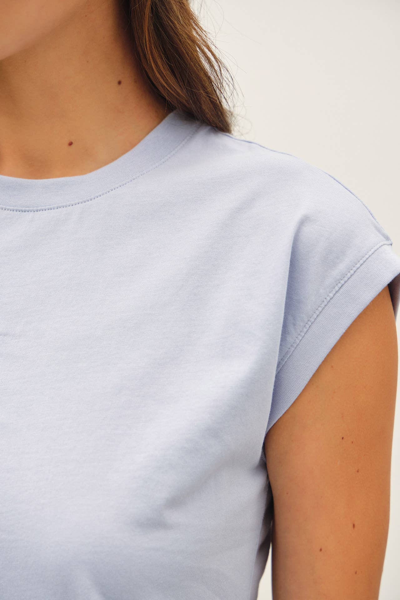 Cap Sleeve Crew Neck Cotton Top