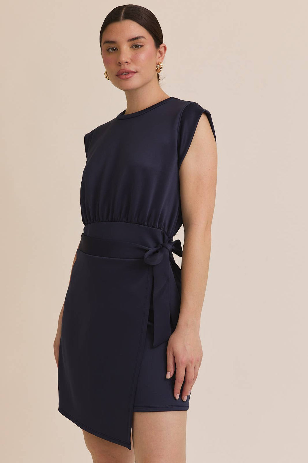 Modal Round Neck Sleeveless Wrap Mini Dress