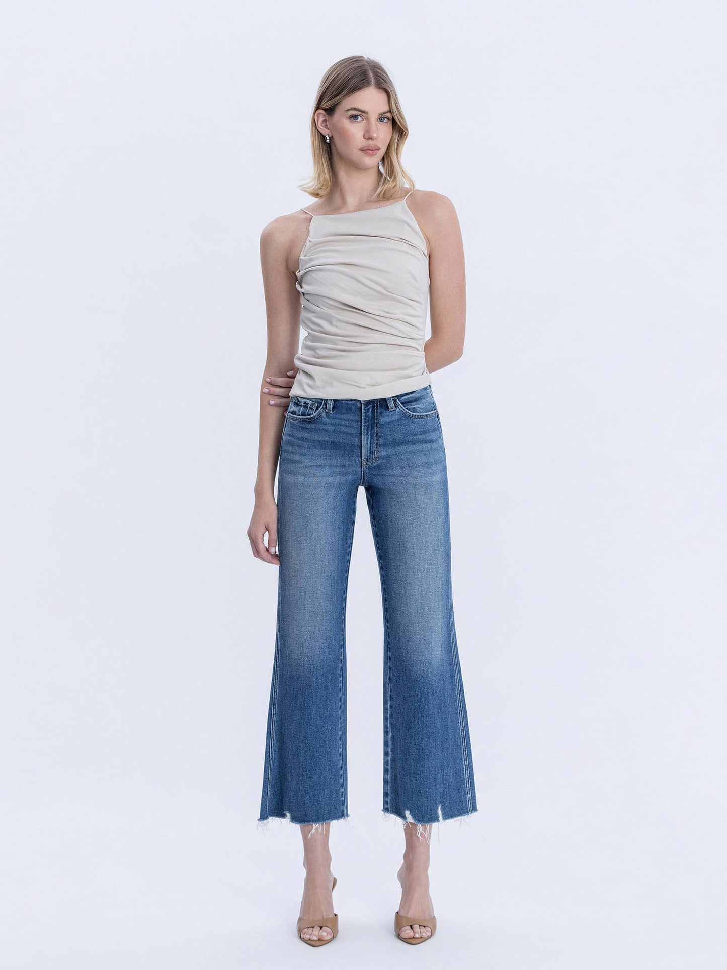 High Rise Raw Hem Flare Jeans