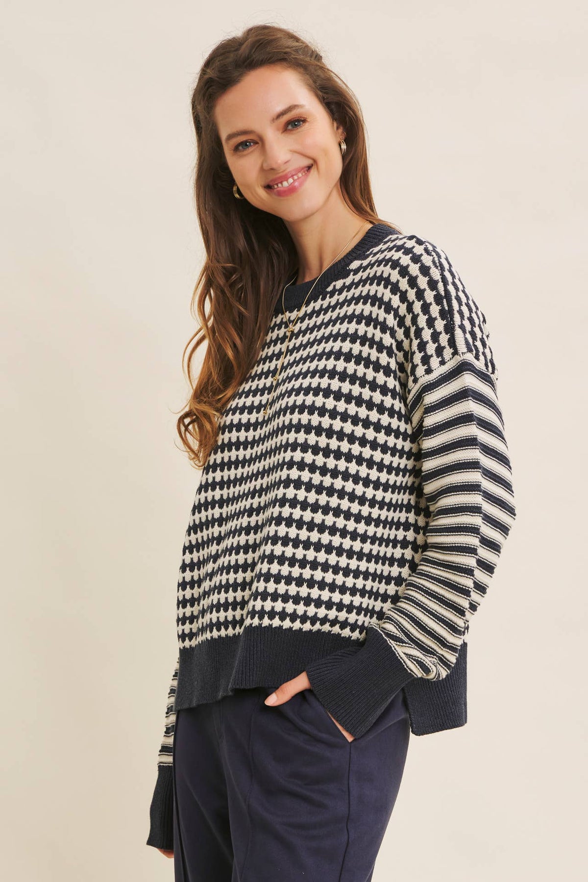 Textured Striped Crewneck Sweater