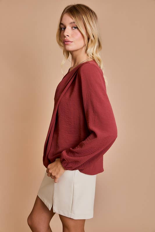 Shoulder Shirring Long Sleeve Top