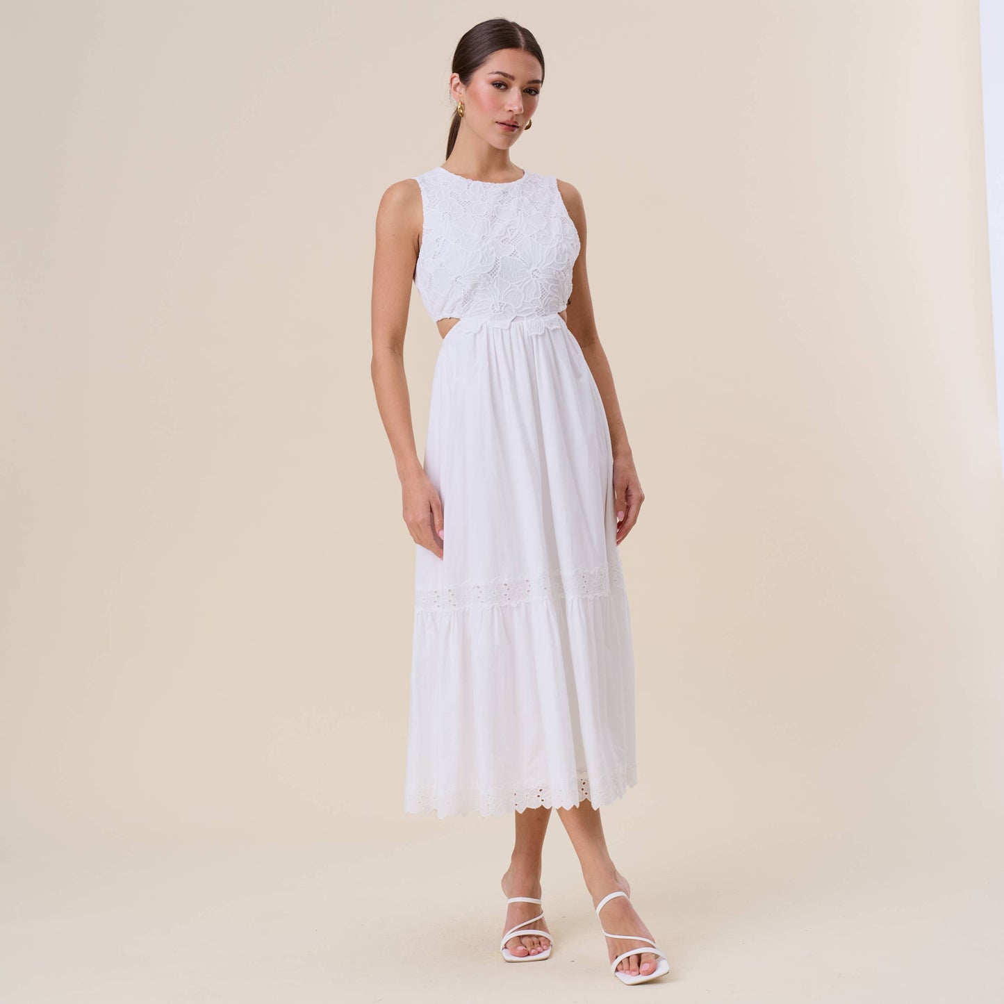 Rental- White Embroidered Sleeveless Maxi Dress