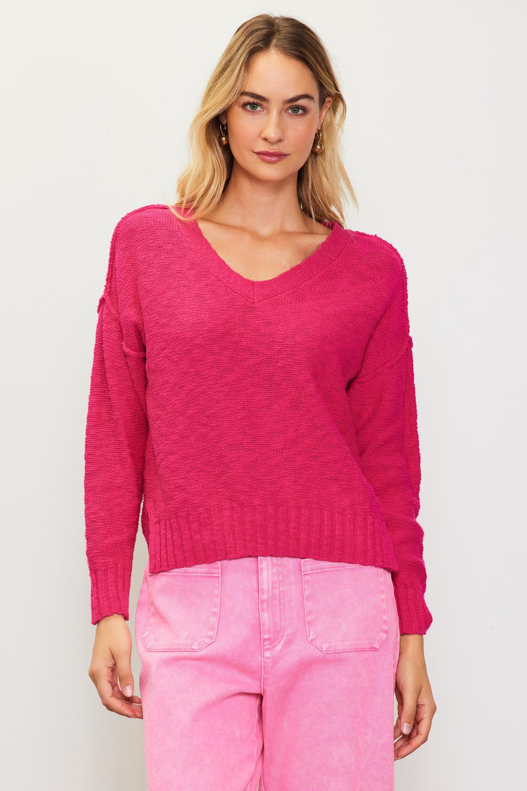 Raw Hem V-Neck Sweater