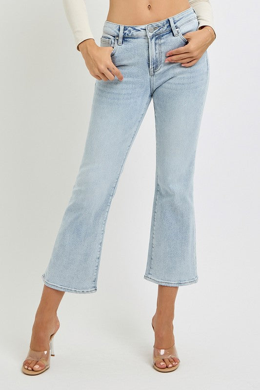 Mid Rise Crop Flare Jeans