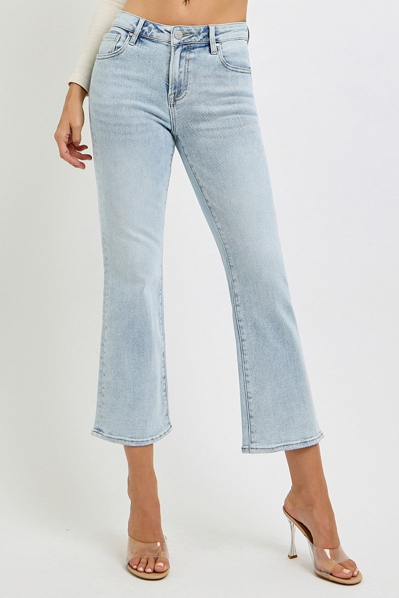 Mid Rise Crop Flare Jeans