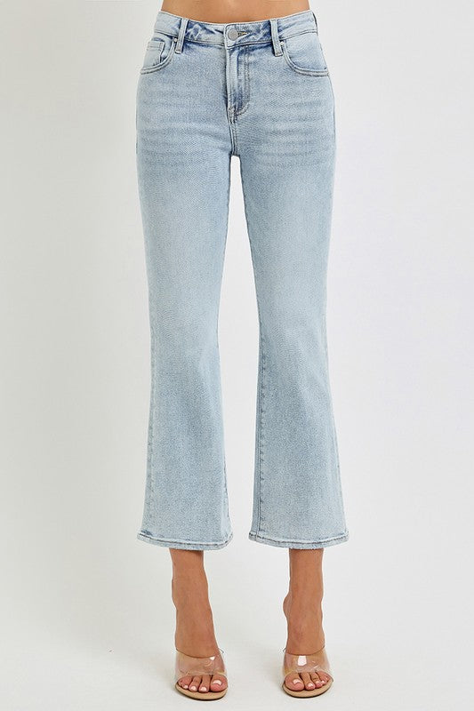 Mid Rise Crop Flare Jeans