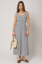 Load image into Gallery viewer, Green Striped Sleeveless Elastic Waist Maxi Dress
