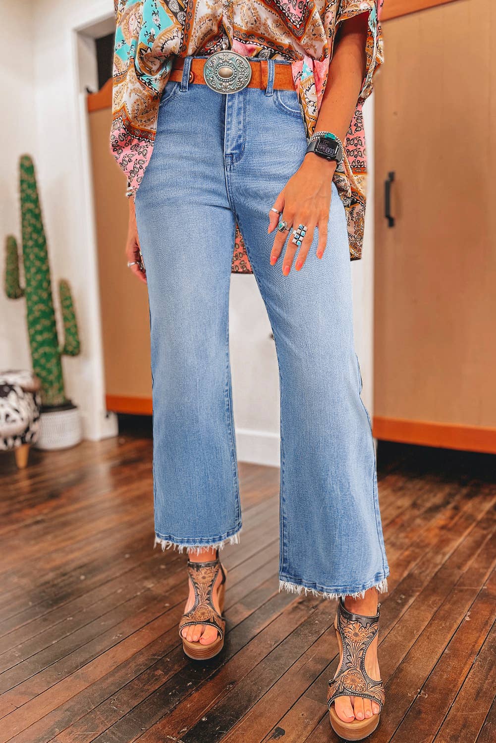 Raw Hem High Waist Flared Jeans