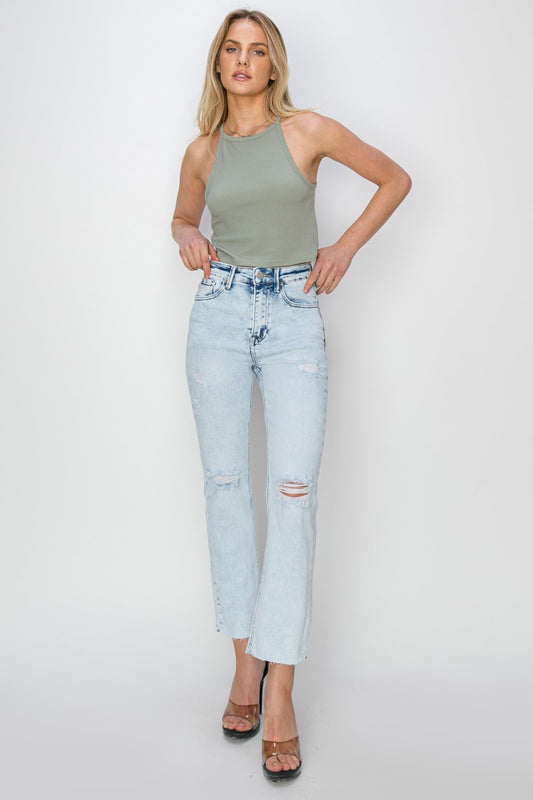 High Rise Ankle Slim Straight Jeans