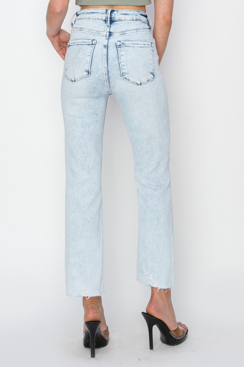 High Rise Ankle Slim Straight Jeans