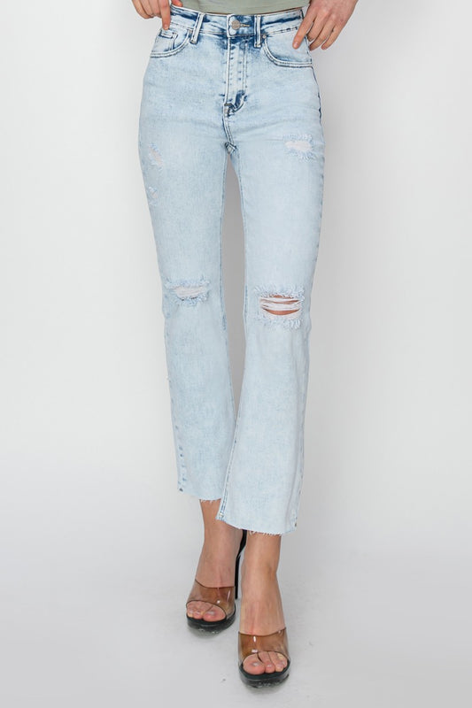 High Rise Ankle Slim Straight Jeans