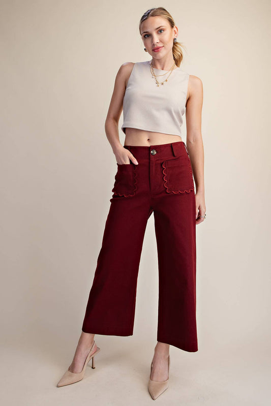 Cropped Wide-Leg Scallop Pocket Detail Pants