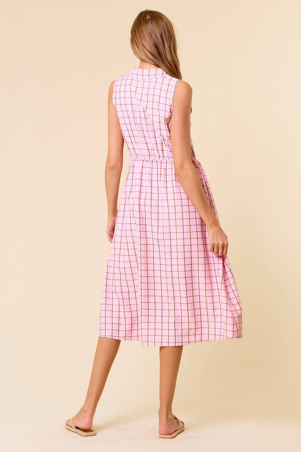 Windowpane Plaid Midi Shirt Dress