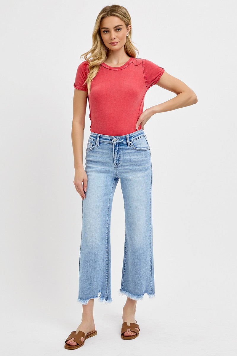 Mid Rise Crop Straight Jeans