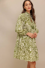 Load image into Gallery viewer, Long Sleeve Tie Neck Tiered Mini Dress

