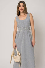 Load image into Gallery viewer, Green Striped Sleeveless Elastic Waist Maxi Dress

