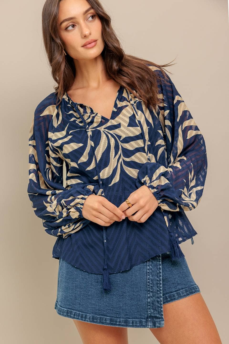 Textured Burnout Tassel Front Top