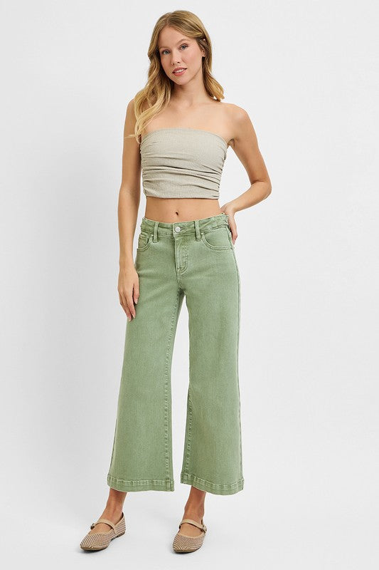 TC Adjustable Waist Crop Wide Leg Jeans