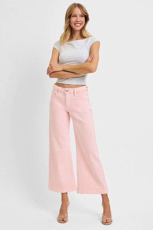 TC Adjustable Waist Crop Wide Leg Jeans