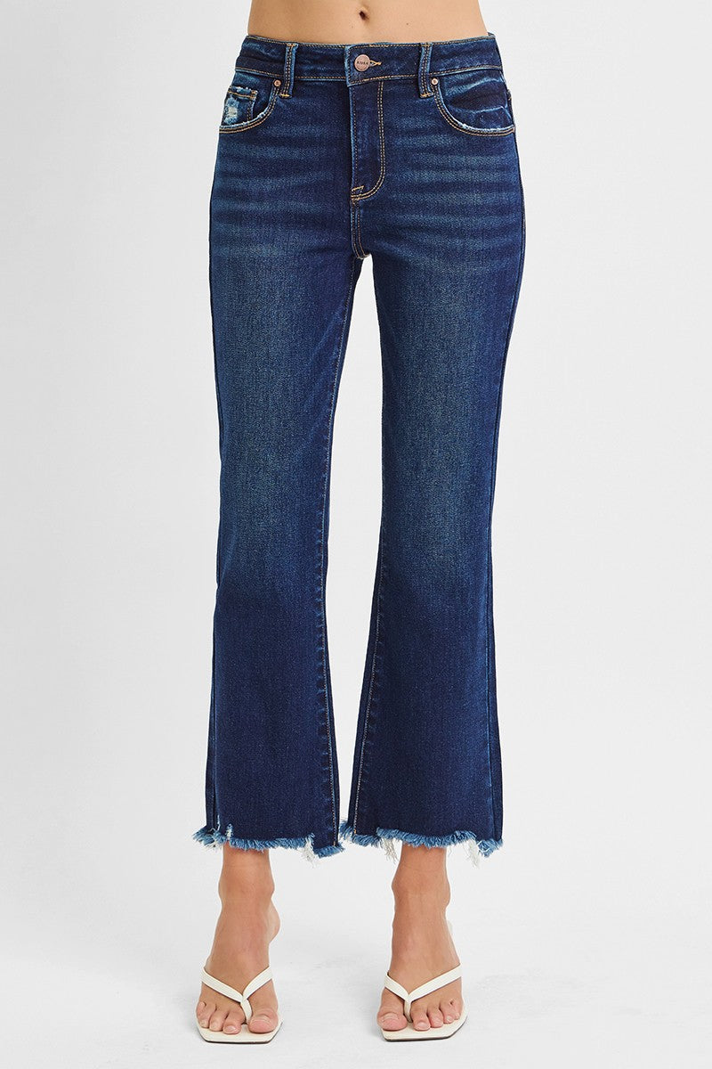 High Rise Crop Straight Slim Jeans
