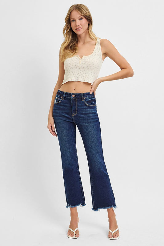 High Rise Crop Straight Slim Jeans