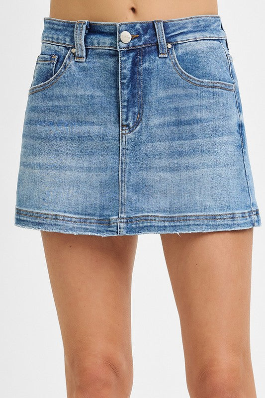 High Rise Denim Skort