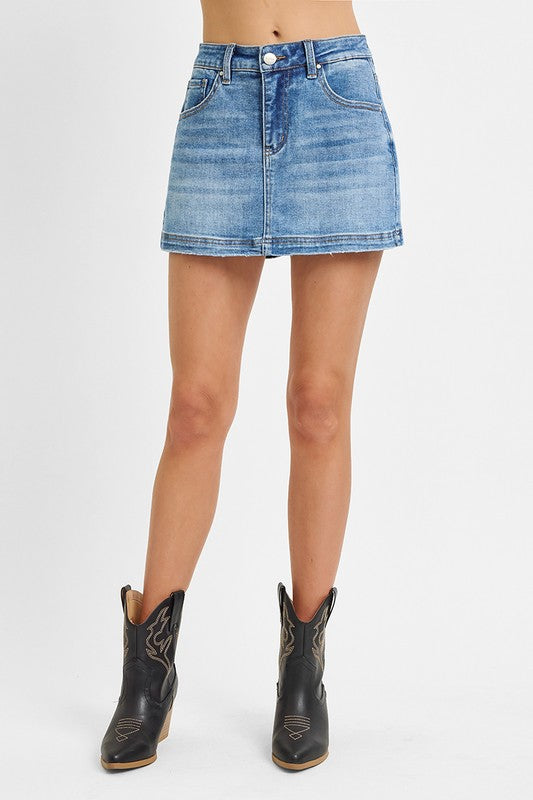 High Rise Denim Skort