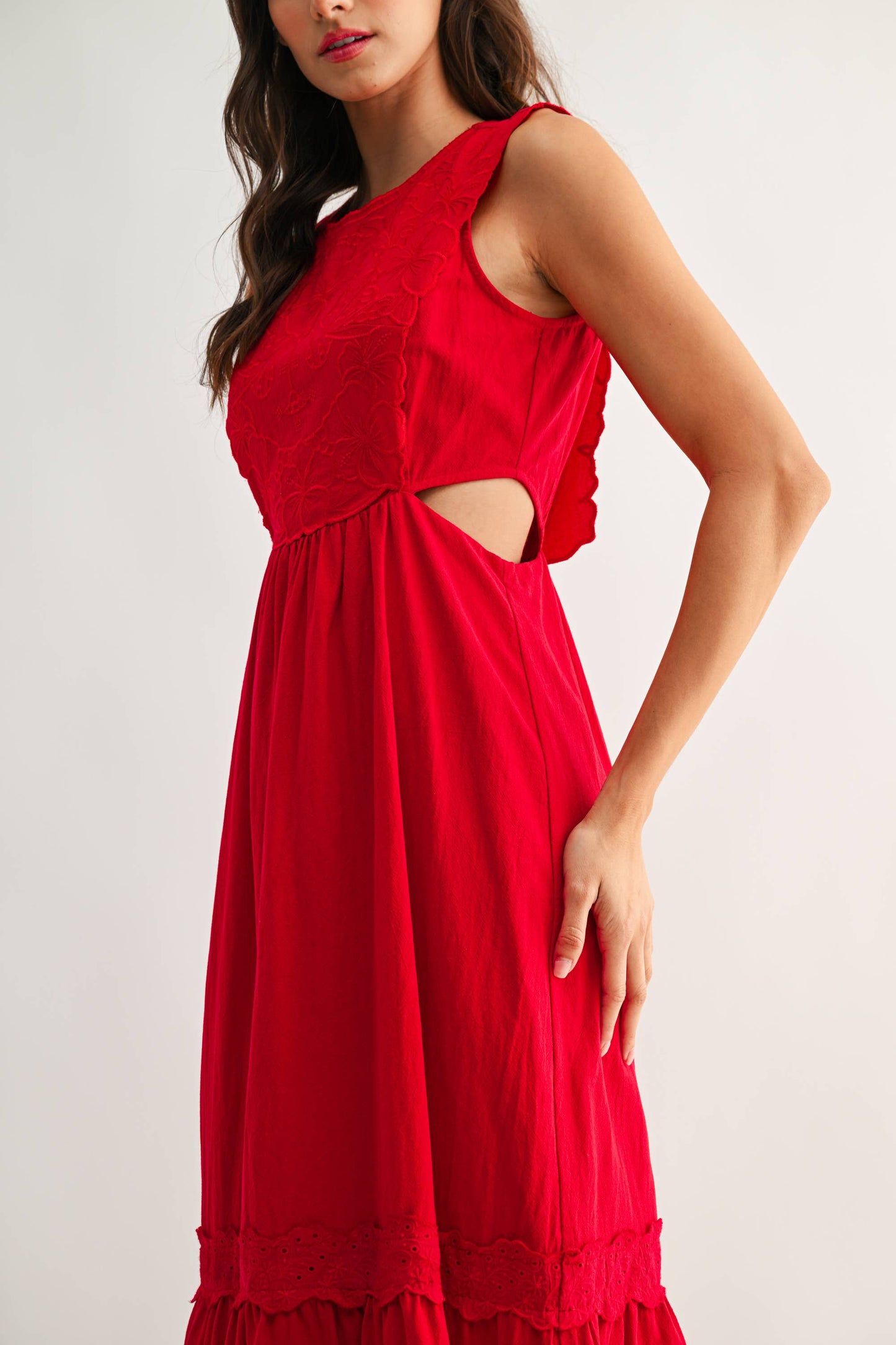 Rental- Camellia Red Cut Out Maxi Dress
