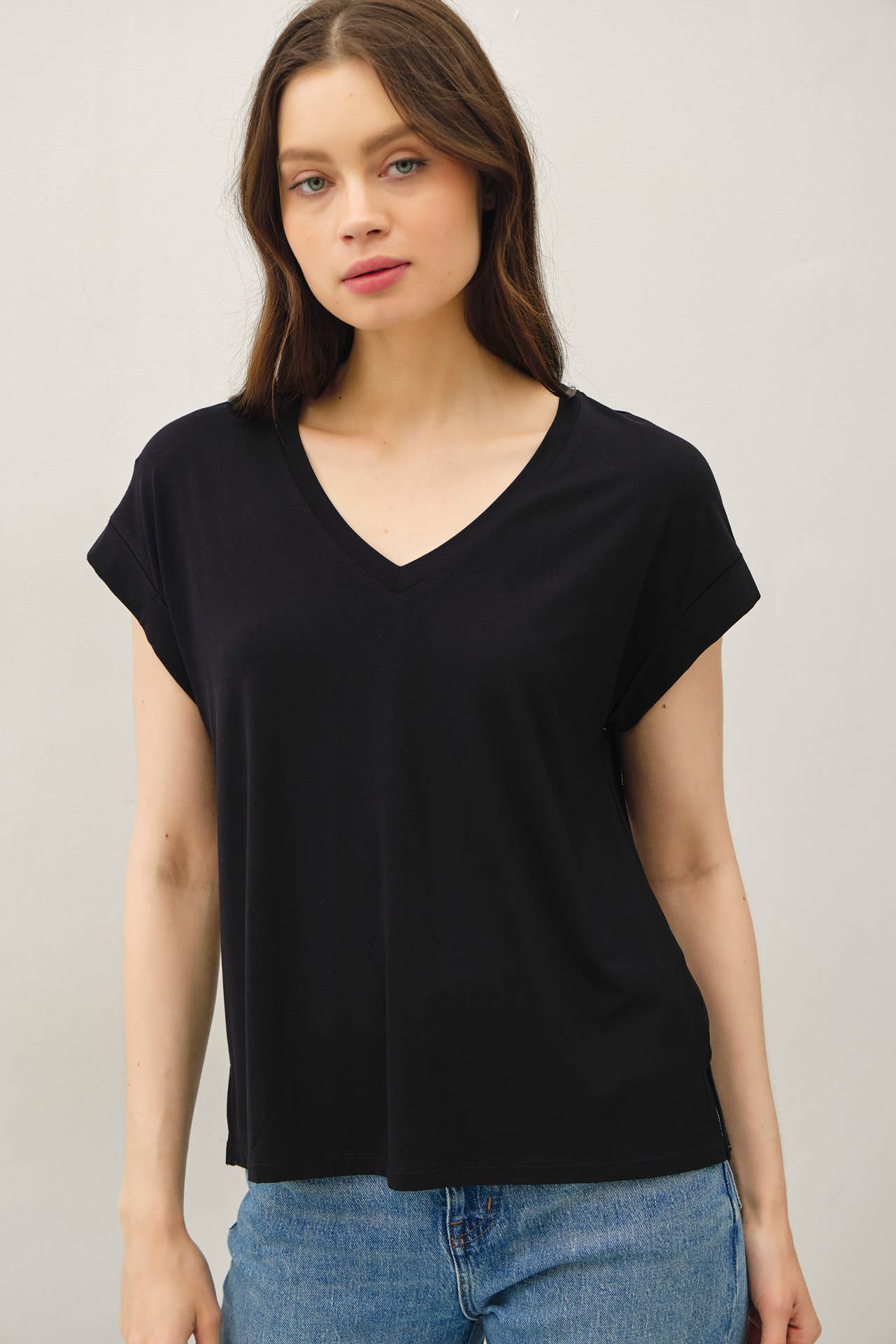 V-Neck Dolman Cap Sleeve Bamboo Top