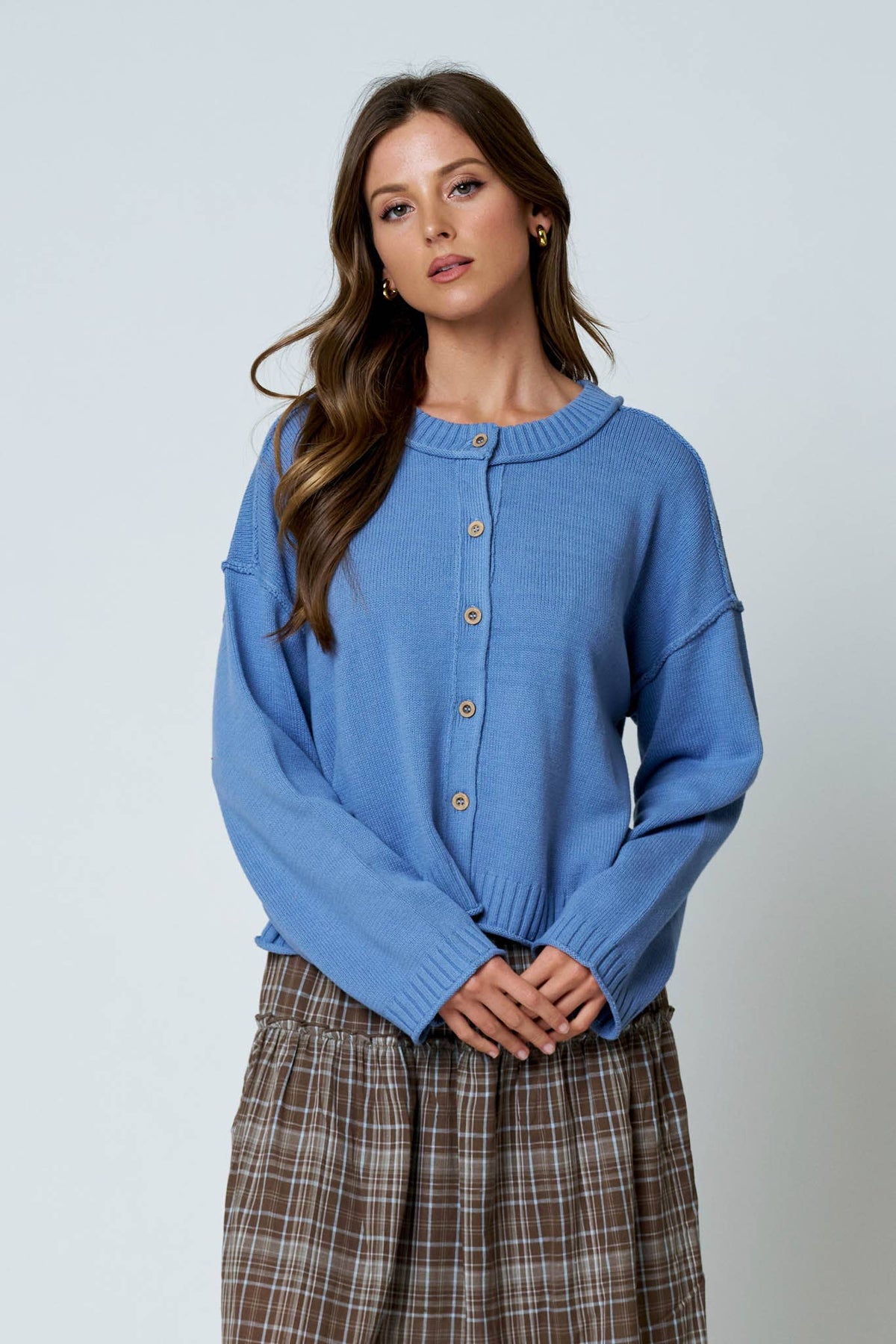 Raw Edge Button Down Cardigan