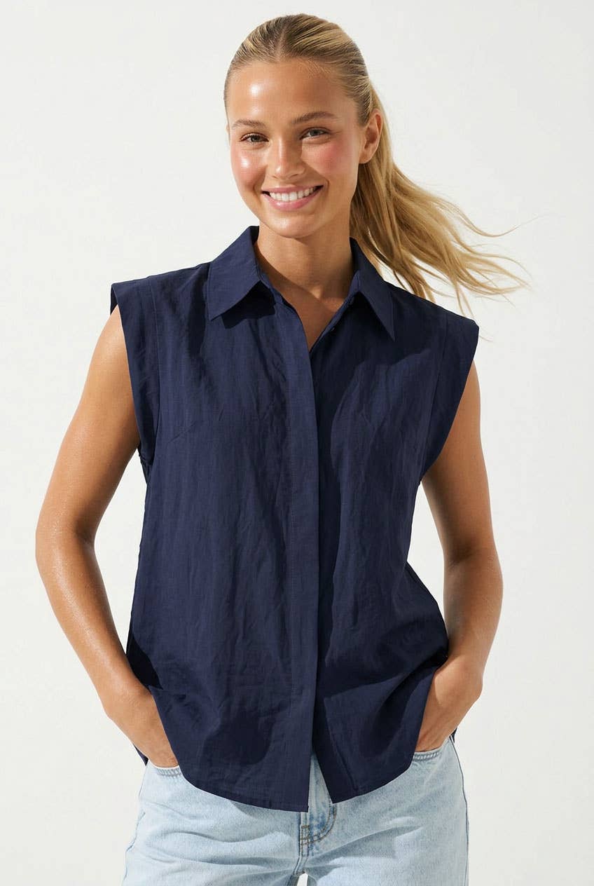 Cap Sleeve Button Down Top