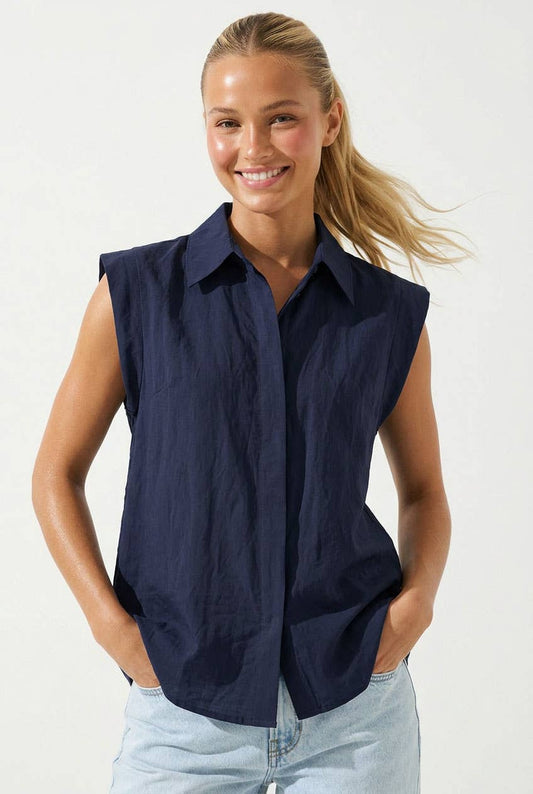 Cap Sleeve Button Down Top