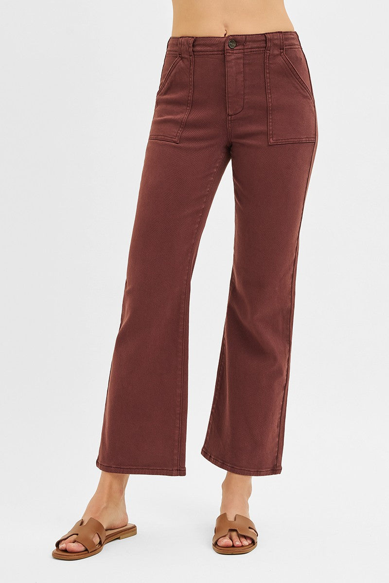 High Rise Ankle Flare Patch Pocket Pants